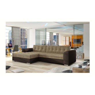 Canapé d’angle convertible CONFORTO 4 places beige et chocolat – angle gauche 