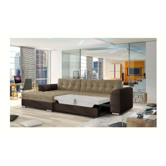 Canapé d’angle convertible CONFORTO 4 places beige et chocolat – angle gauche 