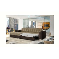 Canapé d’angle convertible CONFORTO 4 places beige et chocolat – angle gauche 