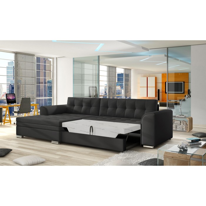 Canapé d’angle convertible CONFORTO 4 places noir – angle gauche 