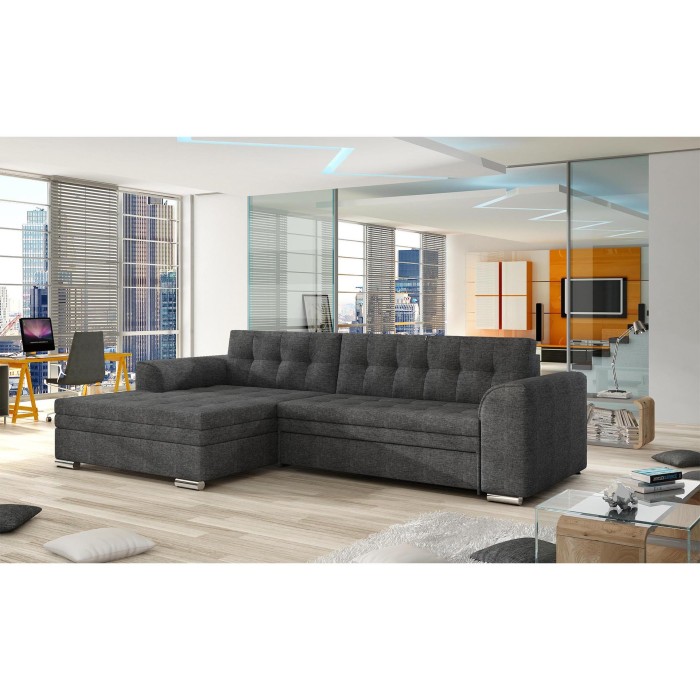 Canapé d’angle convertible CONFORTO 4 places gris foncé – angle gauche 