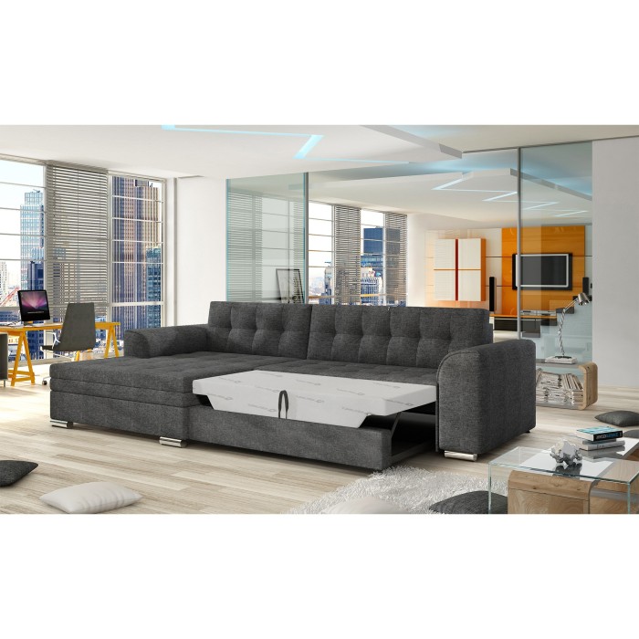Canapé d’angle convertible CONFORTO 4 places gris foncé – angle gauche 