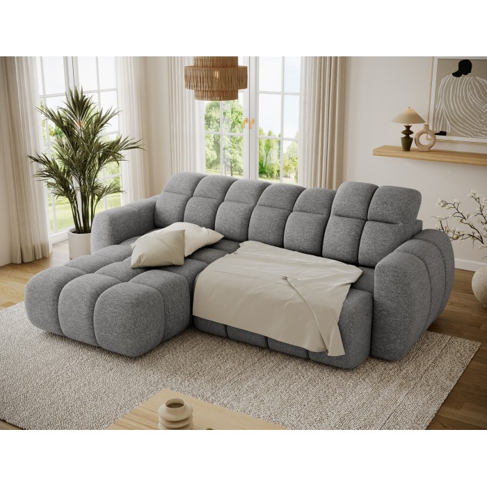 Canapé d’angle électrique FANOTI 3 places gris chiné – angle gauche 