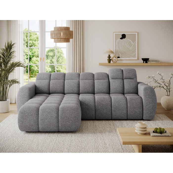 Canapé d’angle électrique FANOTI 3 places gris chiné – angle gauche 