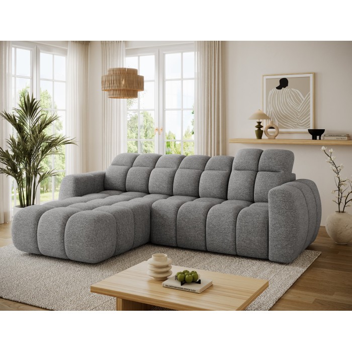 Canapé d’angle électrique FANOTI 3 places gris chiné – angle gauche 
