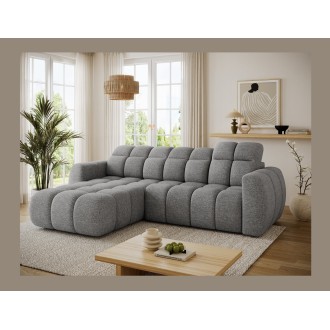 Canapé d’angle électrique FANOTI 3 places gris chiné – angle gauche 