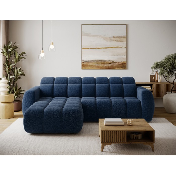 Canapé d’angle électrique FANOTI 3 places bleu foncé – angle gauche 