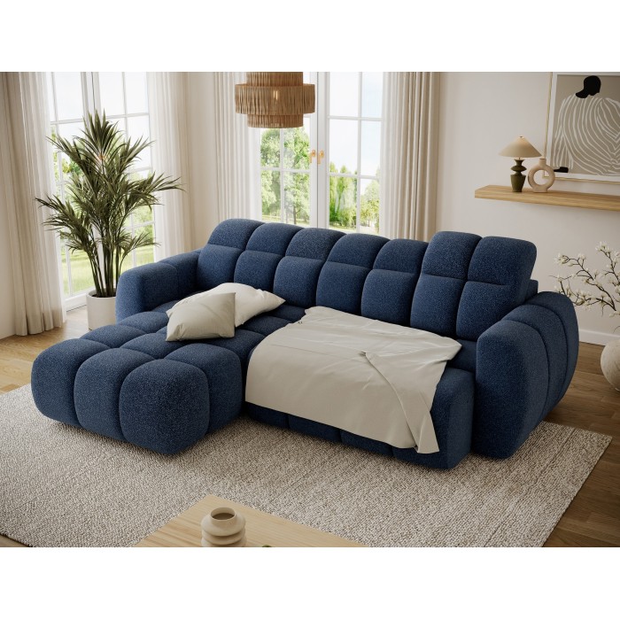 Canapé d’angle électrique FANOTI 3 places bleu foncé – angle gauche 