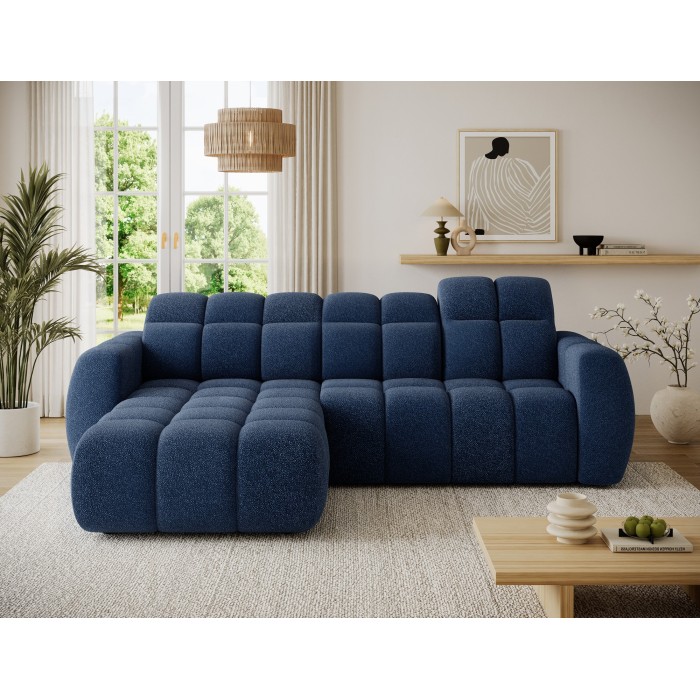 Canapé d’angle électrique FANOTI 3 places bleu foncé – angle gauche 