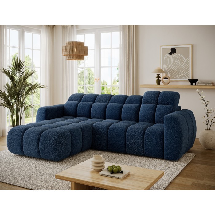 Canapé d’angle électrique FANOTI 3 places bleu foncé – angle gauche 
