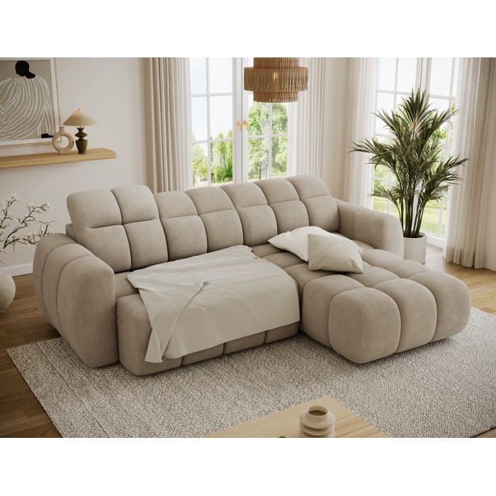 Canapé d’angle électrique FANOTI 3 places gris chiné – angle droit 