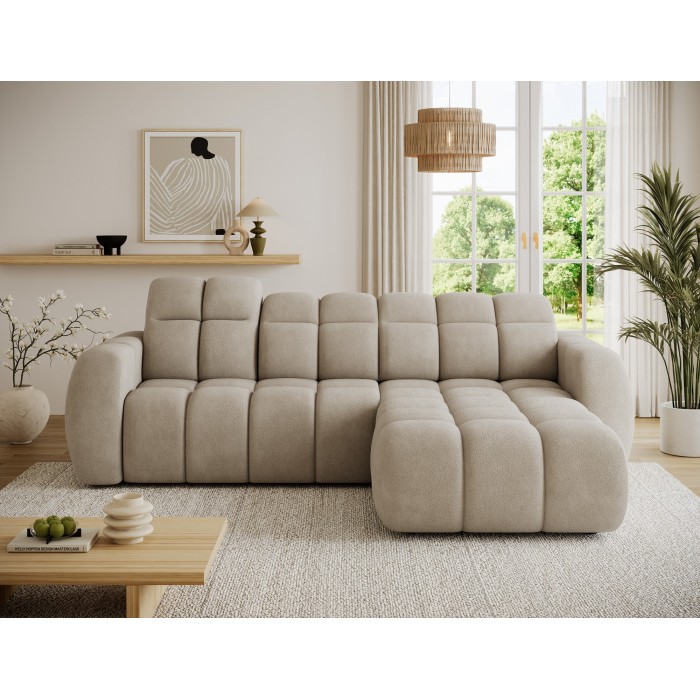 Canapé d’angle électrique FANOTI 3 places gris chiné – angle droit 