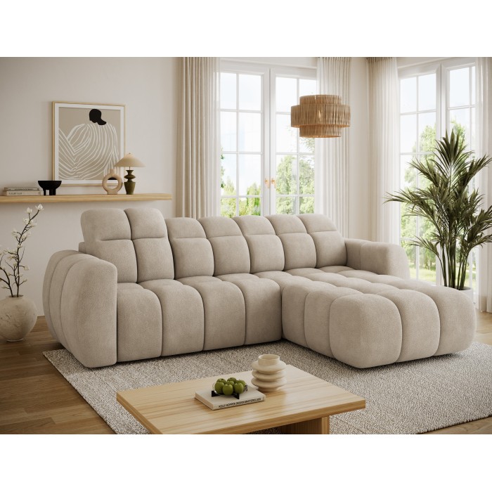 Canapé d’angle électrique FANOTI 3 places gris chiné – angle droit 