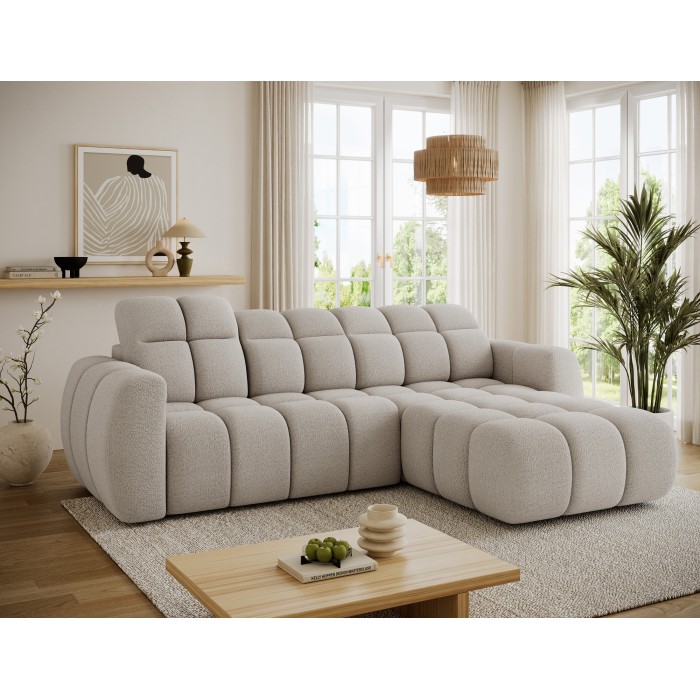 Canapé d’angle électrique FANOTI 3 places gris chiné – angle droit – version 2 