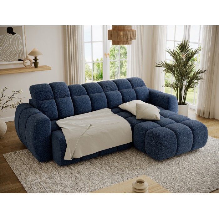 Canapé d’angle électrique FANOTI 3 places bleu foncé – angle droit 