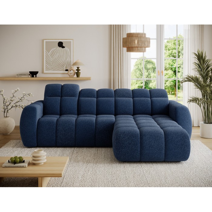 Canapé d’angle électrique FANOTI 3 places bleu foncé – angle droit 