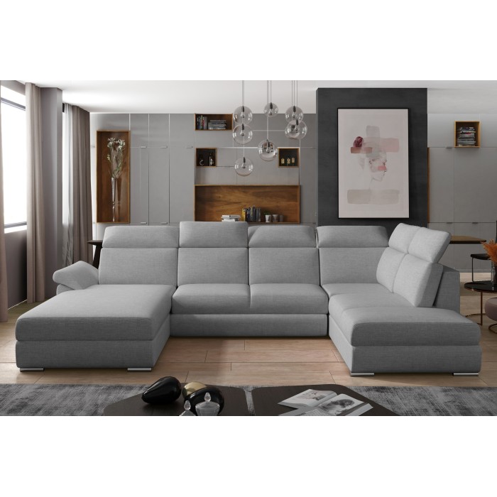 Canapé panoramique convertible MAJESTA 5 places gris chiné – angle gauche 