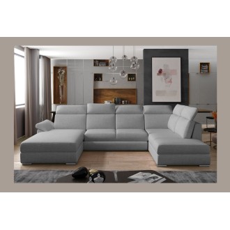 Canapé panoramique convertible MAJESTA 5 places gris chiné – angle gauche 