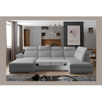 Canapé panoramique convertible MAJESTA 5 places gris chiné – angle gauche 