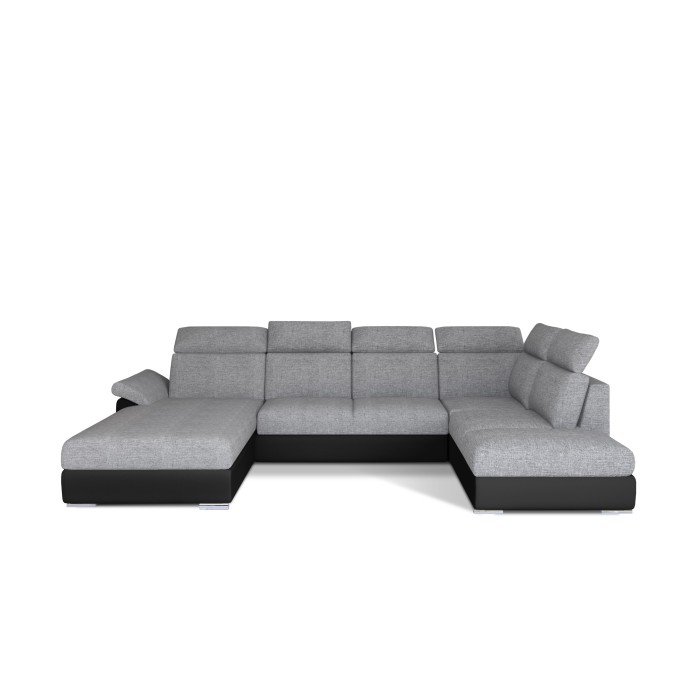 Canapé panoramique convertible MAJESTA 5 places gris et noir – angle gauche 