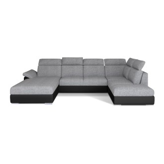 Canapé panoramique convertible MAJESTA 5 places gris et noir – angle gauche 