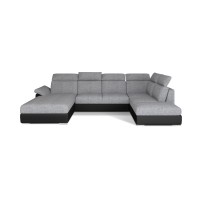 Canapé panoramique convertible MAJESTA 5 places gris et noir – angle gauche 