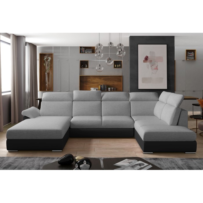 Canapé panoramique convertible MAJESTA 5 places gris et noir – angle gauche 