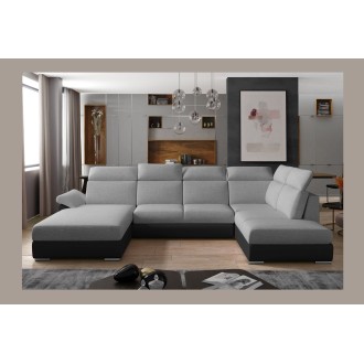Canapé panoramique convertible MAJESTA 5 places gris et noir – angle gauche 