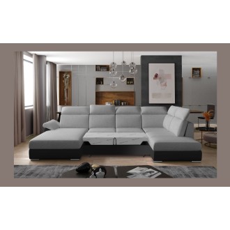 Canapé panoramique convertible MAJESTA 5 places gris et noir – angle gauche 