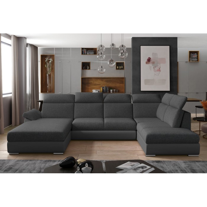 Canapé panoramique convertible MAJESTA 5 places gris foncé – angle gauche 