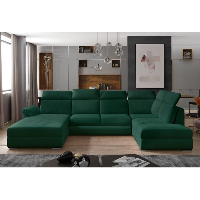 Canapé panoramique convertible MAJESTA 5 places vert foncé – angle gauche 