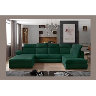 Canapé panoramique convertible MAJESTA 5 places vert foncé – angle gauche 