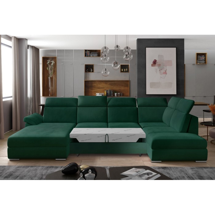 Canapé panoramique convertible MAJESTA 5 places vert foncé – angle gauche 