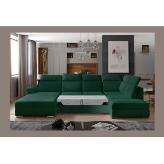 Canapé panoramique convertible MAJESTA 5 places vert foncé – angle gauche 