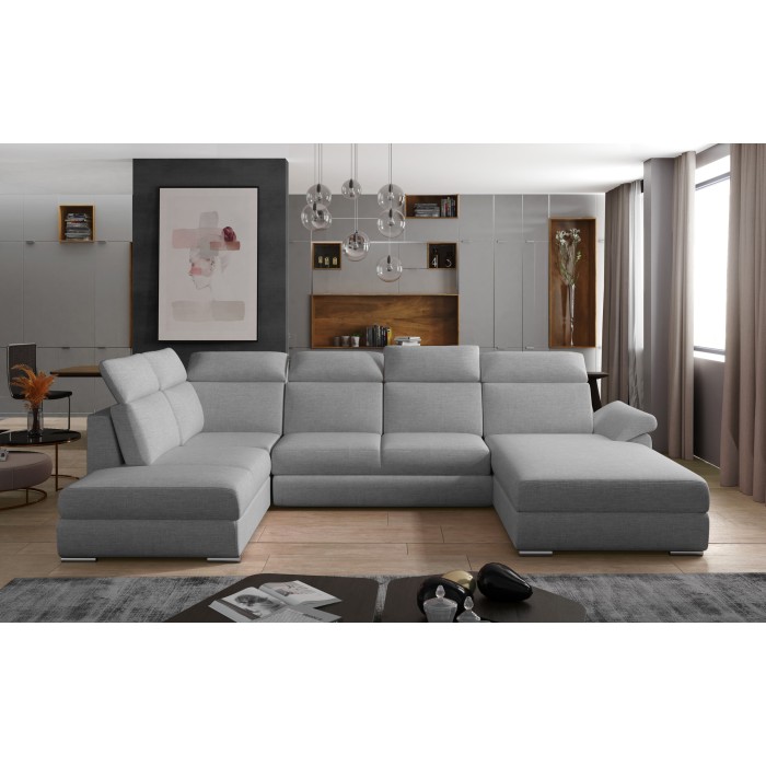 Canapé panoramique convertible MAJESTA 5 places gris chiné – angle droit 