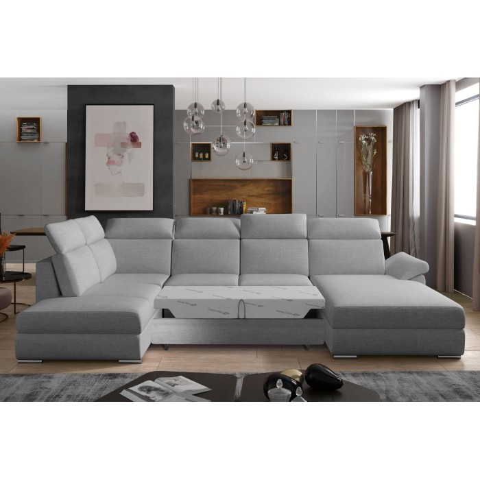 Canapé panoramique convertible MAJESTA 5 places gris chiné – angle droit 