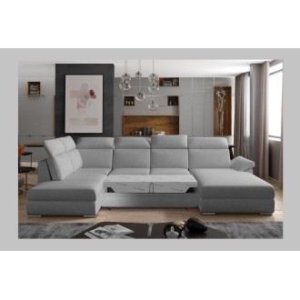 Canapé panoramique convertible MAJESTA 5 places gris chiné – angle droit 
