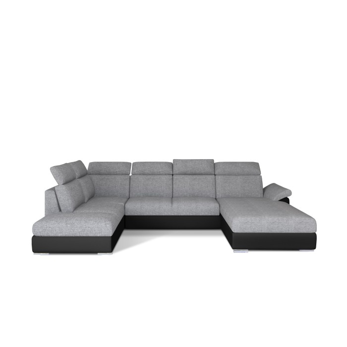 Canapé panoramique convertible MAJESTA 5 places gris et noir – angle droit 