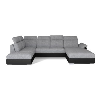 Canapé panoramique convertible MAJESTA 5 places gris et noir – angle droit 