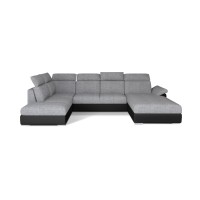 Canapé panoramique convertible MAJESTA 5 places gris et noir – angle droit 