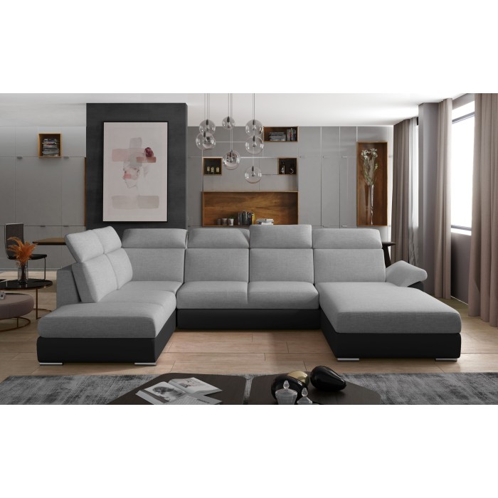 Canapé panoramique convertible MAJESTA 5 places gris et noir – angle droit 