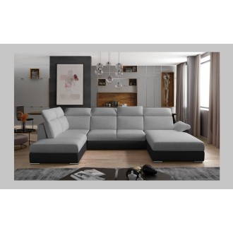 Canapé panoramique convertible MAJESTA 5 places gris et noir – angle droit 