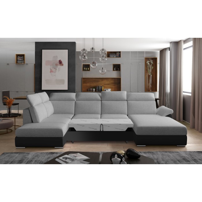 Canapé panoramique convertible MAJESTA 5 places gris et noir – angle droit 