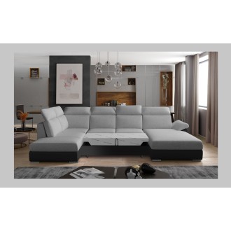 Canapé panoramique convertible MAJESTA 5 places gris et noir – angle droit 
