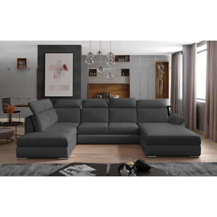 Canapé panoramique convertible MAJESTA 5 places gris foncé – angle droit 