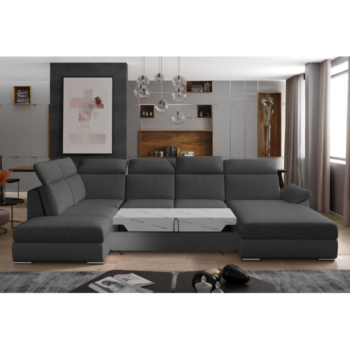 Canapé panoramique convertible MAJESTA 5 places gris foncé – angle droit 