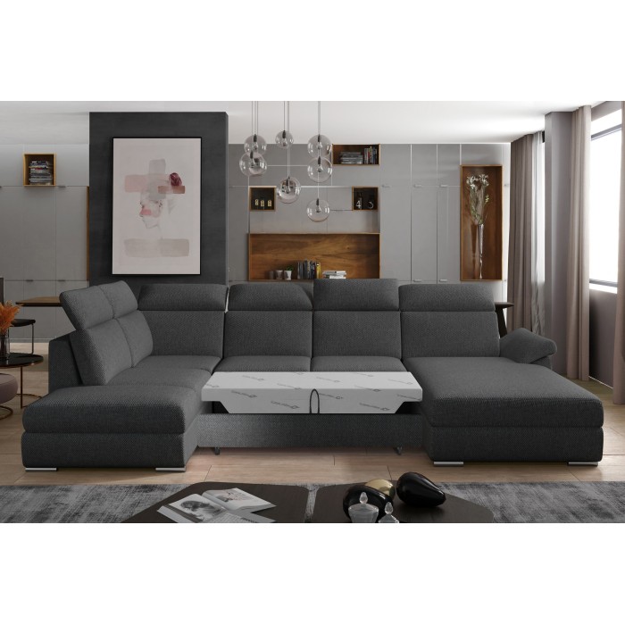 Canapé panoramique convertible MAJESTA 5 places gris foncé – angle droit – version 2 
