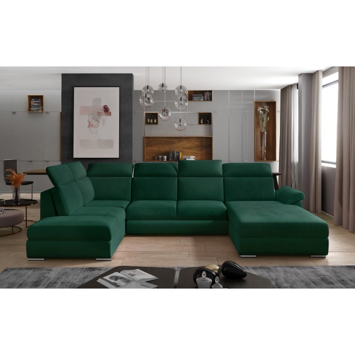 Canapé panoramique convertible MAJESTA 5 places vert foncé – angle droit 