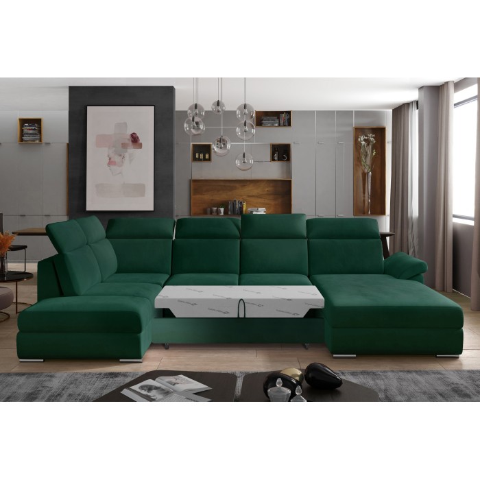 Canapé panoramique convertible MAJESTA 5 places vert foncé – angle droit 