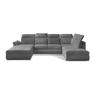 Canapé panoramique convertible MAJESTA 5 places gris clair – angle gauche avec coffre 